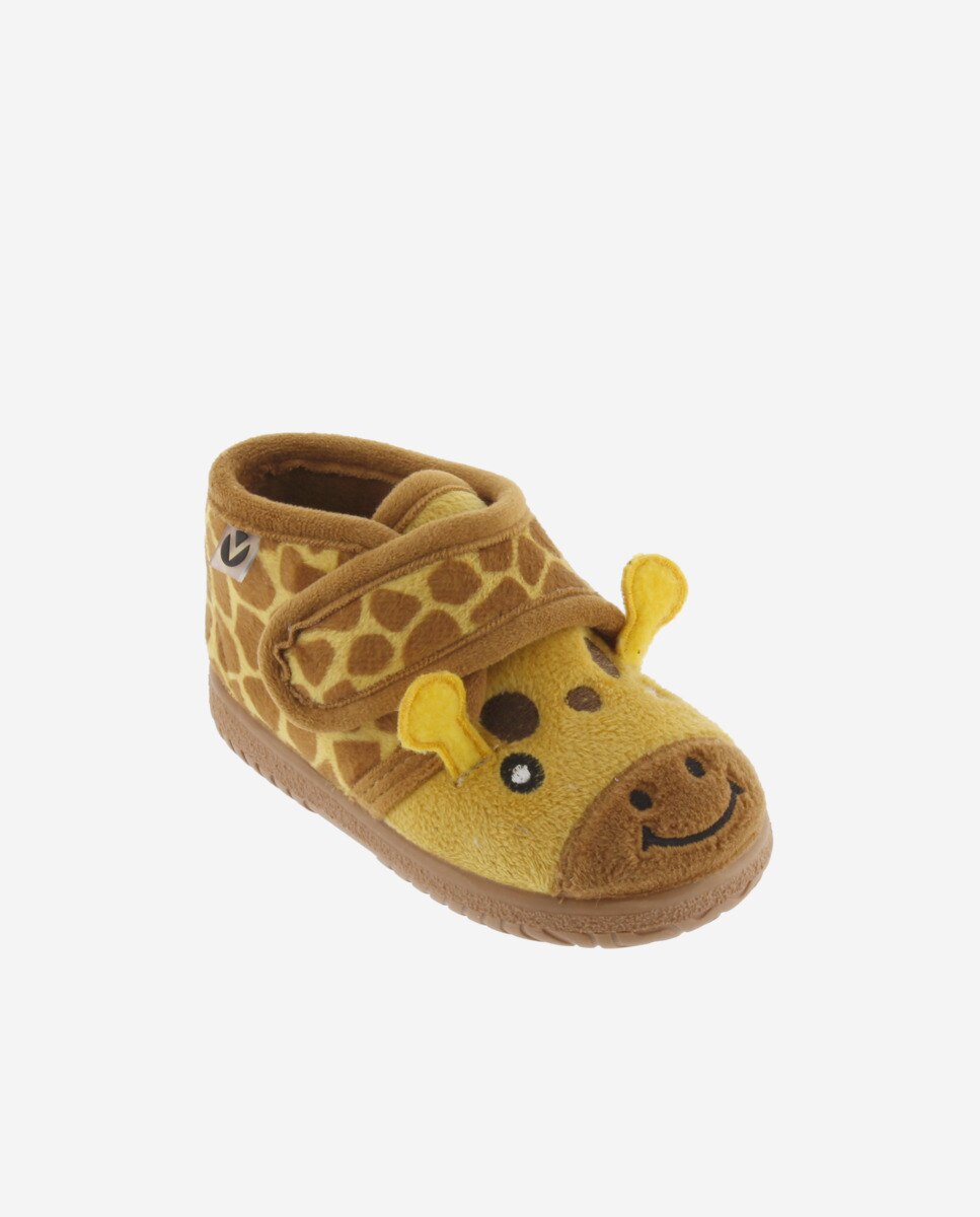Pantufas Fechadas para Bebés de Pelo Girafa com Velcro e Sola Victoria Mostarda-2