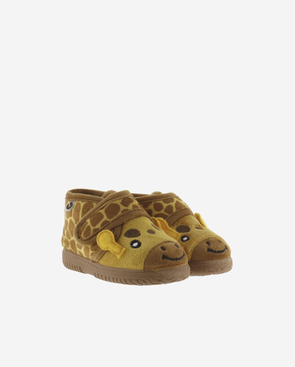Pantufas Fechadas para Bebés de Pelo Girafa com Velcro e Sola Victoria Mostarda-5
