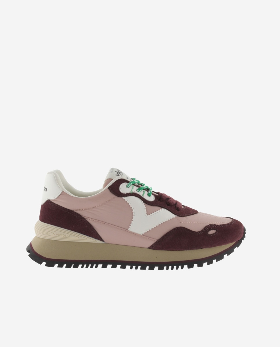 Sapatilhas Desportivas de Nylon com Peças Coloridas e Camurça e Sola Serrilhada Bordeaux-1