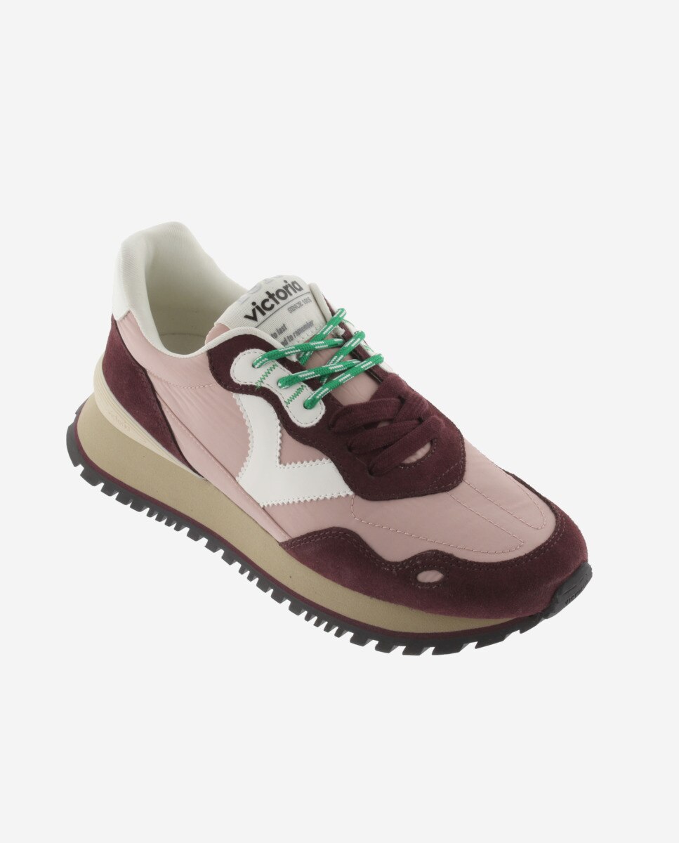 Sapatilhas Desportivas de Nylon com Peças Coloridas e Camurça e Sola Serrilhada Bordeaux-2