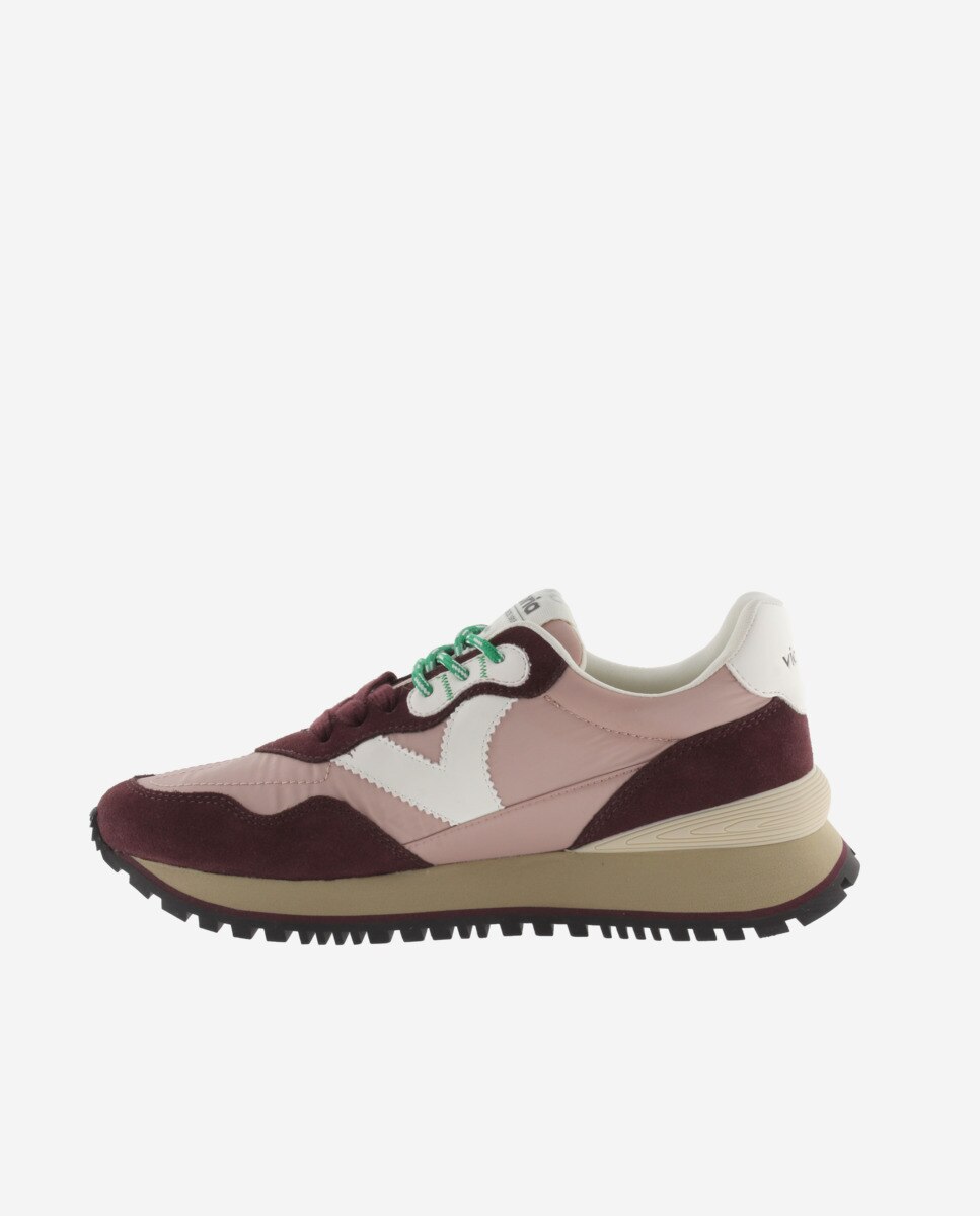 Sapatilhas Desportivas de Nylon com Peças Coloridas e Camurça e Sola Serrilhada Bordeaux-3