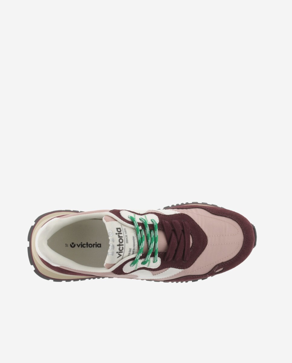 Sapatilhas Desportivas de Nylon com Peças Coloridas e Camurça e Sola Serrilhada Bordeaux-4