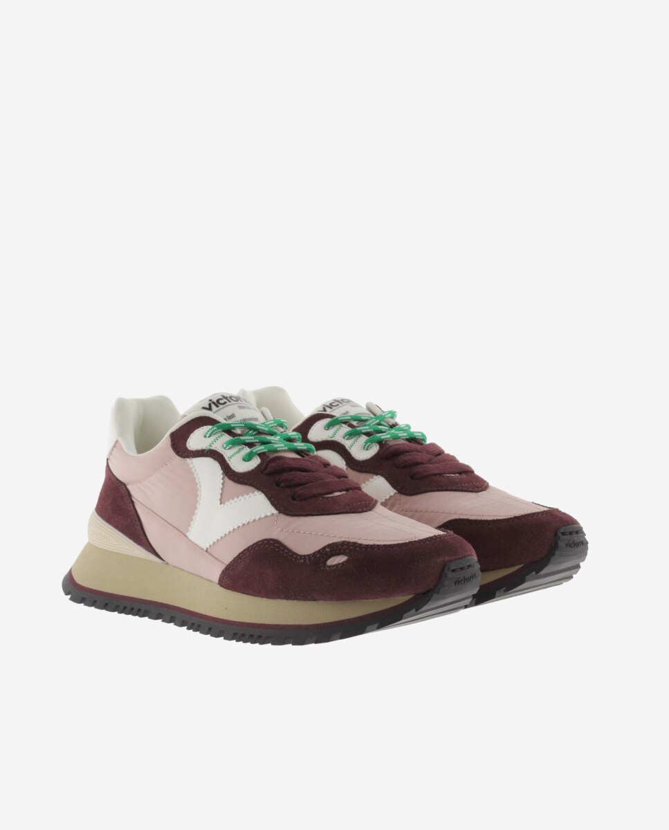 Sapatilhas Desportivas de Nylon com Peças Coloridas e Camurça e Sola Serrilhada Bordeaux-5