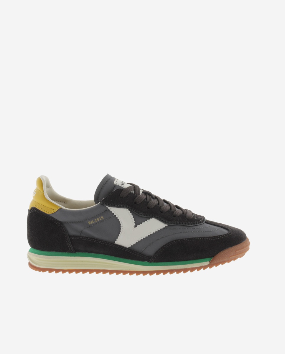 Sapatilhas Desportivas de Nylon com Peças Coloridas e Camurça e Sola em Serra Antracite-1