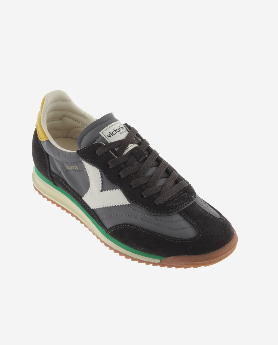 Sapatilhas Desportivas de Nylon com Peças Coloridas e Camurça e Sola em Serra Antracite-2