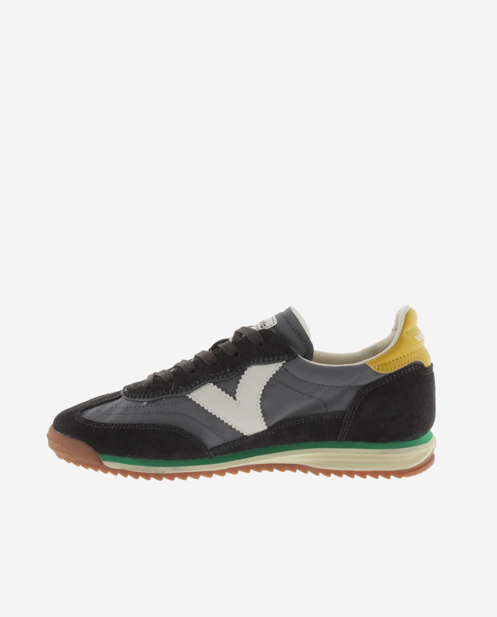 Sapatilhas Desportivas de Nylon com Peças Coloridas e Camurça e Sola em Serra Antracite-3