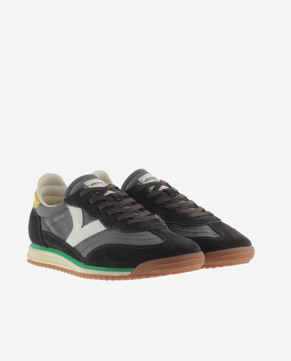 Sapatilhas Desportivas de Nylon com Peças Coloridas e Camurça e Sola em Serra Antracite-5
