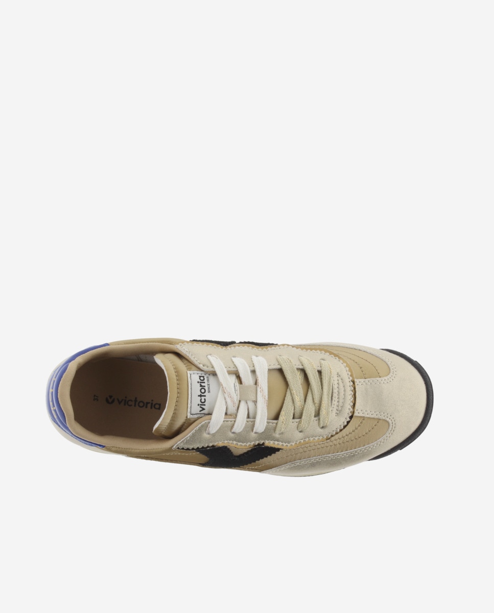 Sapatilhas Desportivas de Nylon Metalizado com Peças Coloridas e Camurça e Sola em Serra Ouro-4