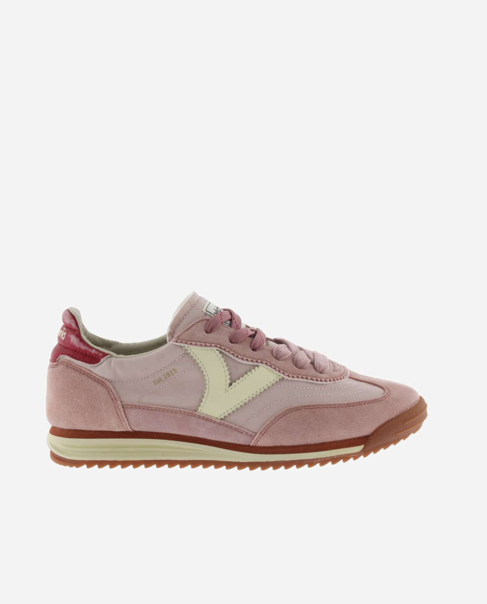Sapatilhas Desportivas de Nylon com Peças Coloridas e Camurça e Sola em Serrilha Nude-1
