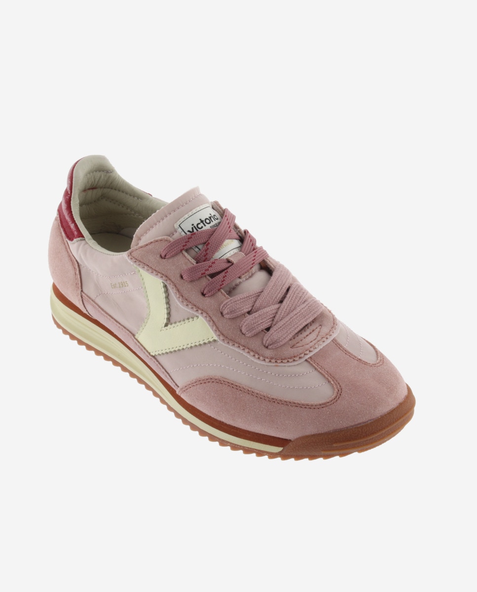 Sapatilhas Desportivas de Nylon com Peças Coloridas e Camurça e Sola em Serrilha Nude-2