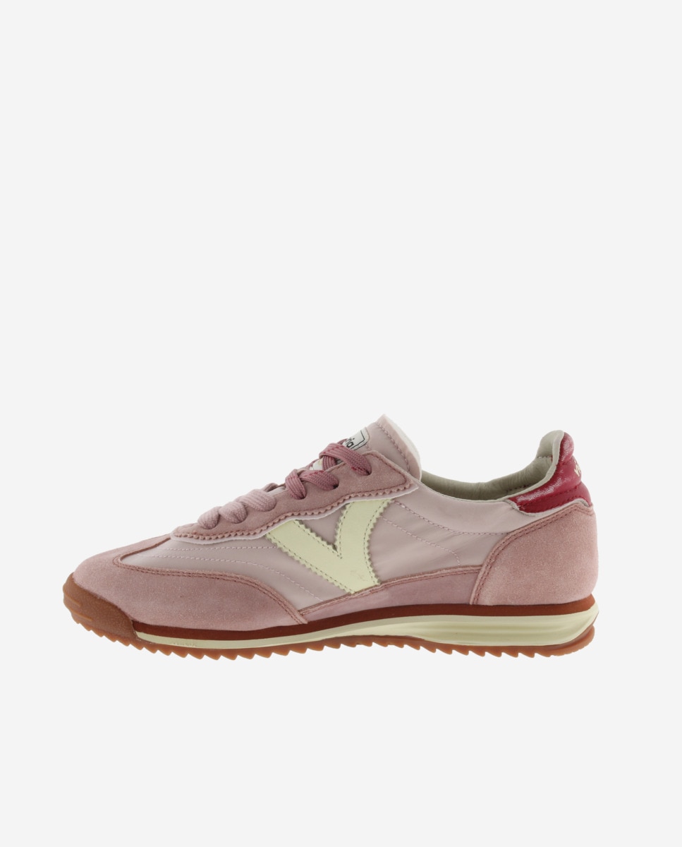 Sapatilhas Desportivas de Nylon com Peças Coloridas e Camurça e Sola em Serrilha Nude-3
