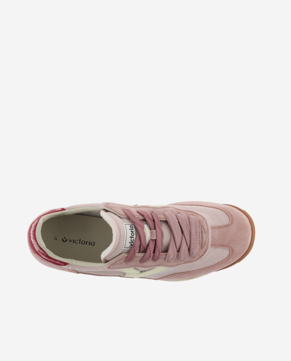 Sapatilhas Desportivas de Nylon com Peças Coloridas e Camurça e Sola em Serrilha Nude-4