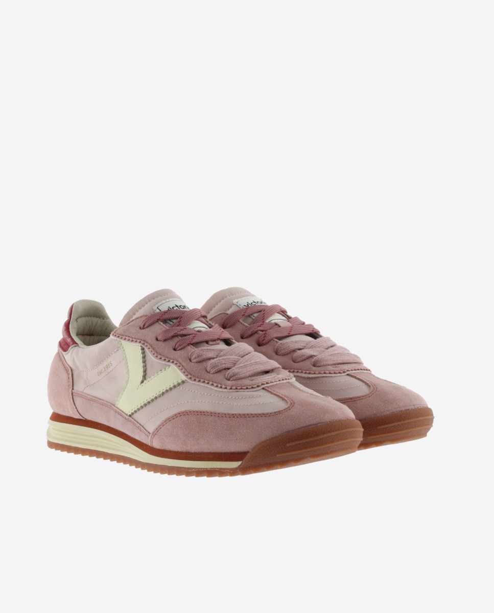 Sapatilhas Desportivas de Nylon com Peças Coloridas e Camurça e Sola em Serrilha Nude-5
