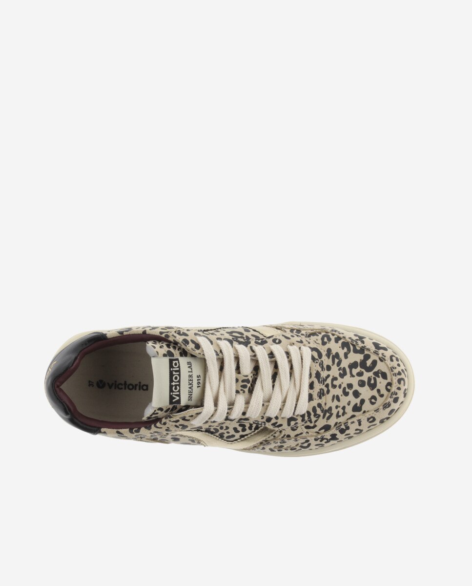 Sapatilhas Desportivas de Camurça Animal Print com Logotipo Metalizado Bege-4