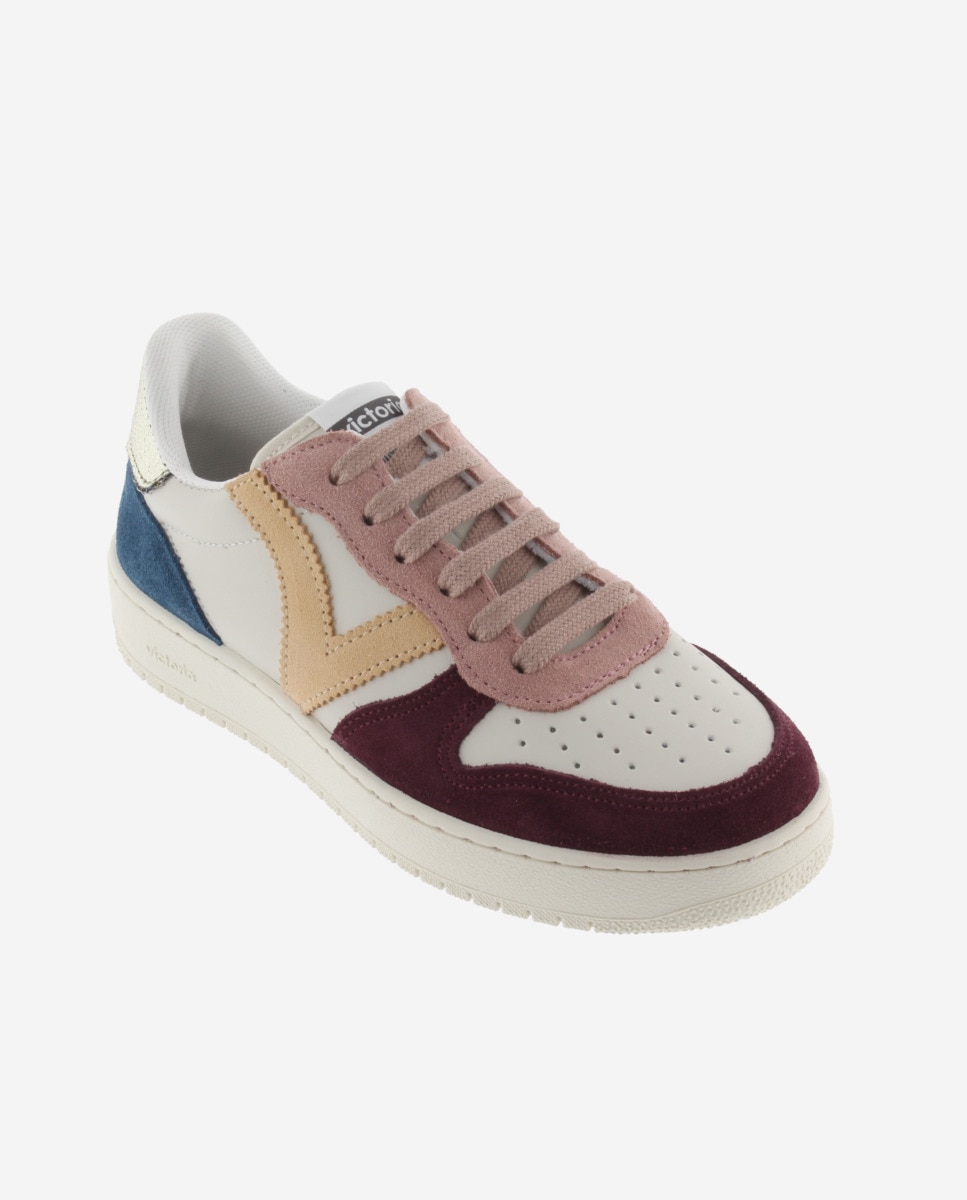 Sapatilhas Desportivas com Peças Multicolor de Camurça e Peça Posterior Metalizada Bordeaux-2