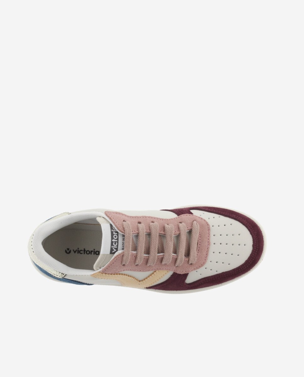 Sapatilhas Desportivas com Peças Multicolor de Camurça e Peça Posterior Metalizada Bordeaux-4