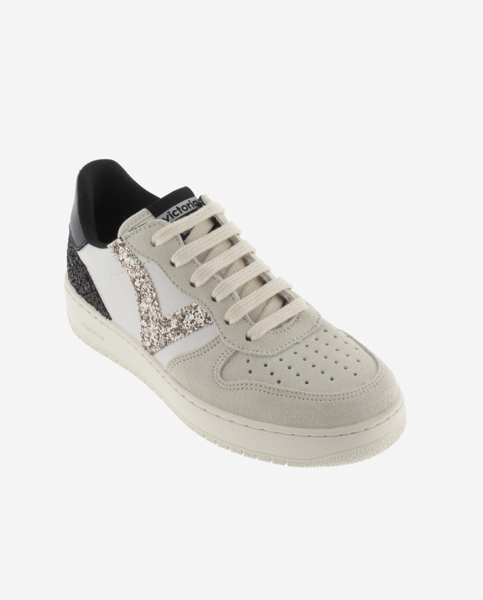 Sapatilhas Desportivas com Peças de Camurça e Glitter Branco-gelo-2