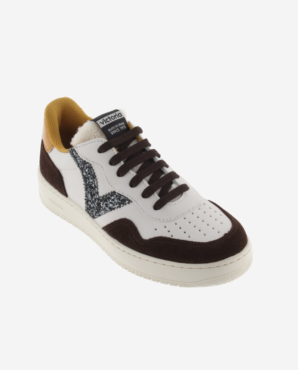 Sapatilhas Desportivas com Peças de Camurça e Logotipo de Glitter Castanho-chocolate-2