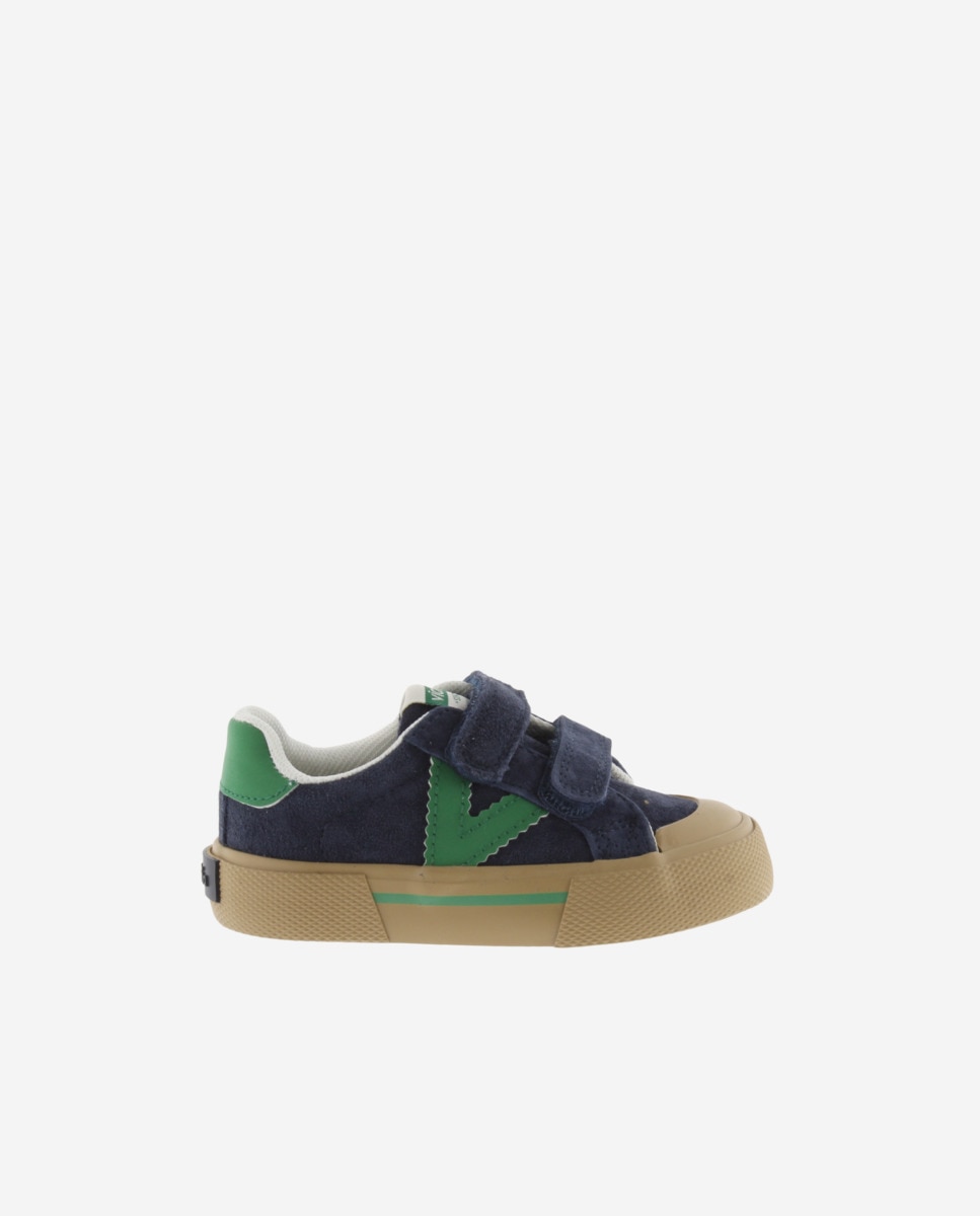 Sapatilhas Desportivas Infantil de Camurça com Peças em Contraste e Velcro Duplo Victoria Azul-marinho-1