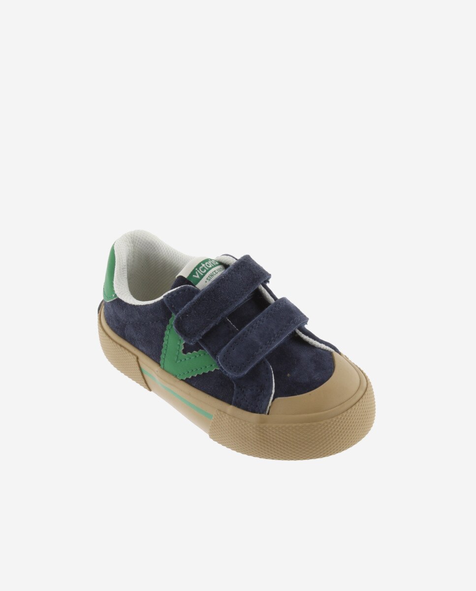 Sapatilhas Desportivas Infantil de Camurça com Peças em Contraste e Velcro Duplo Victoria Azul-marinho-2