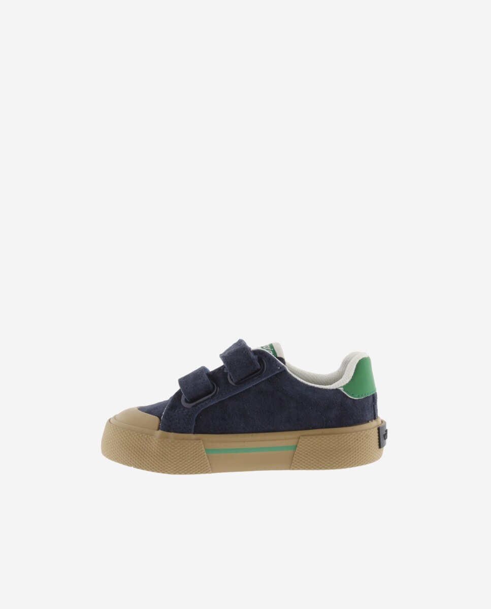 Sapatilhas Desportivas Infantil de Camurça com Peças em Contraste e Velcro Duplo Victoria Azul-marinho-3