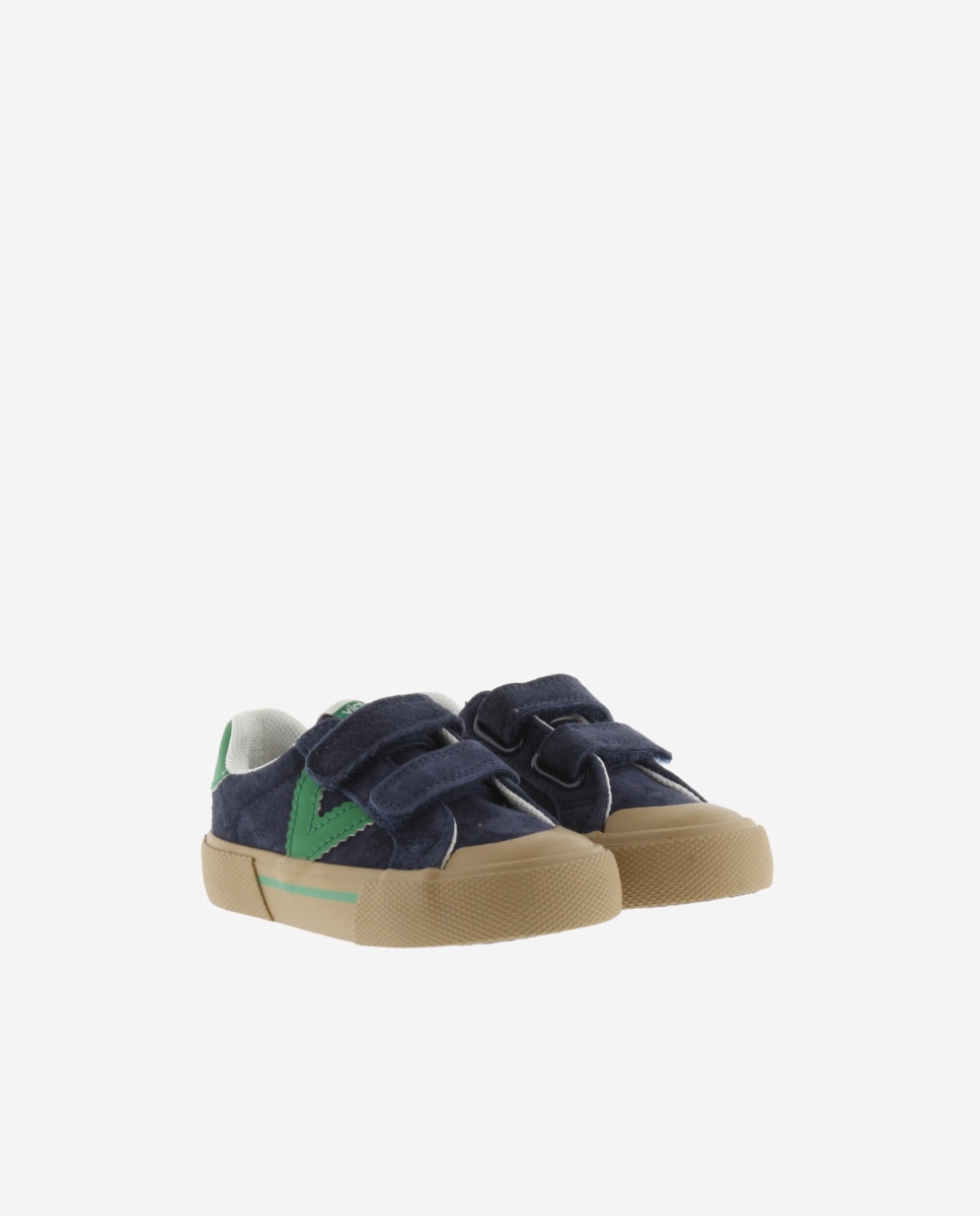Sapatilhas Desportivas Infantil de Camurça com Peças em Contraste e Velcro Duplo Victoria Azul-marinho-5