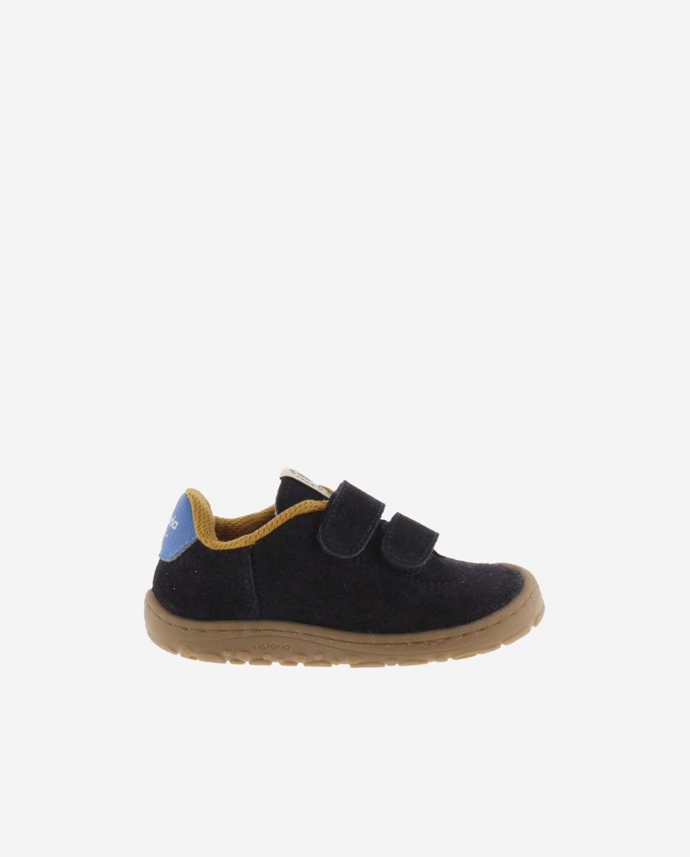 Sapatilhas Rasas Infantil Barefoot de Camurça com Velcro Duplo Azul-marinho-1