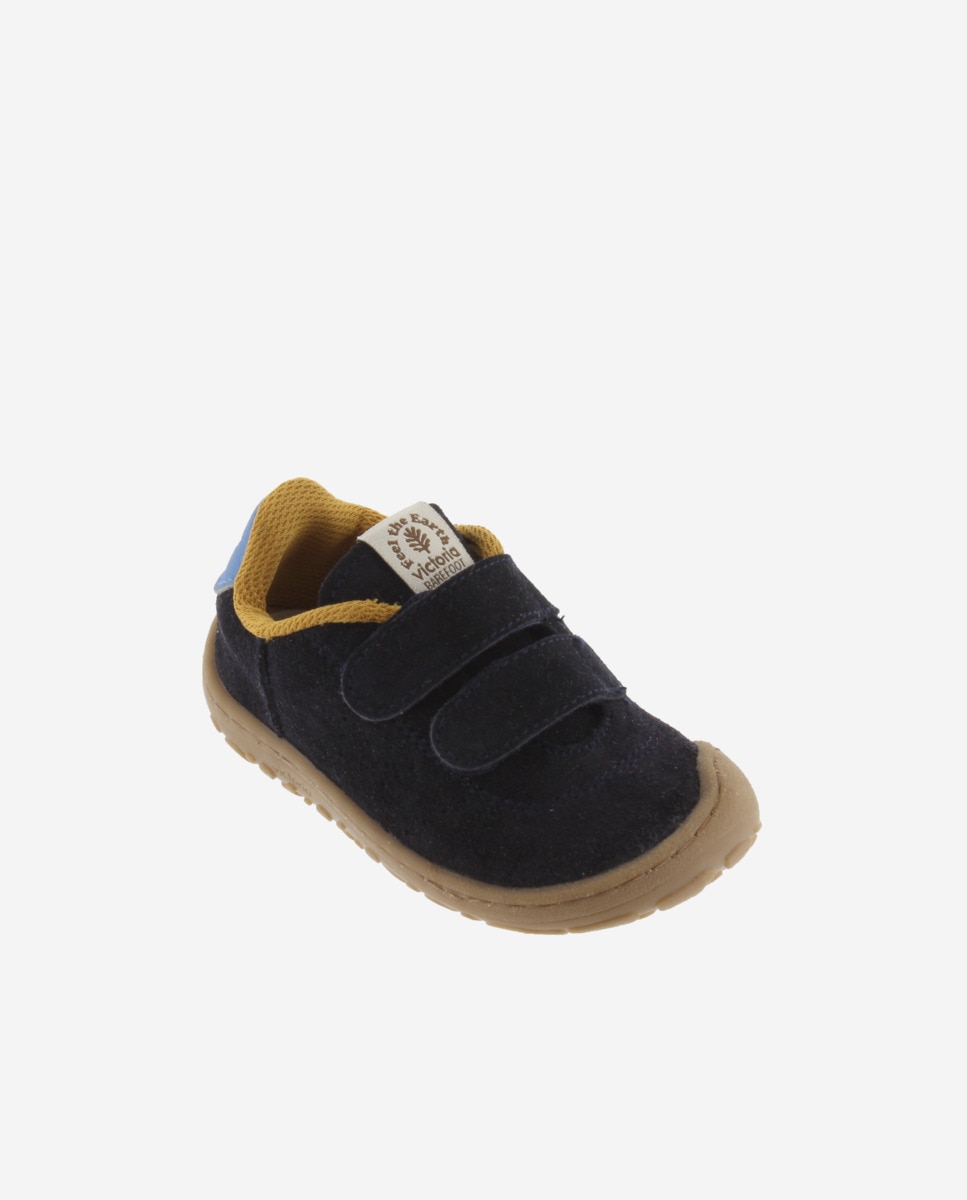Sapatilhas Rasas Infantil Barefoot de Camurça com Velcro Duplo Azul-marinho-2