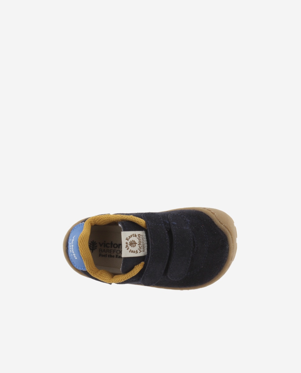 Sapatilhas Rasas Infantil Barefoot de Camurça com Velcro Duplo Azul-marinho-4