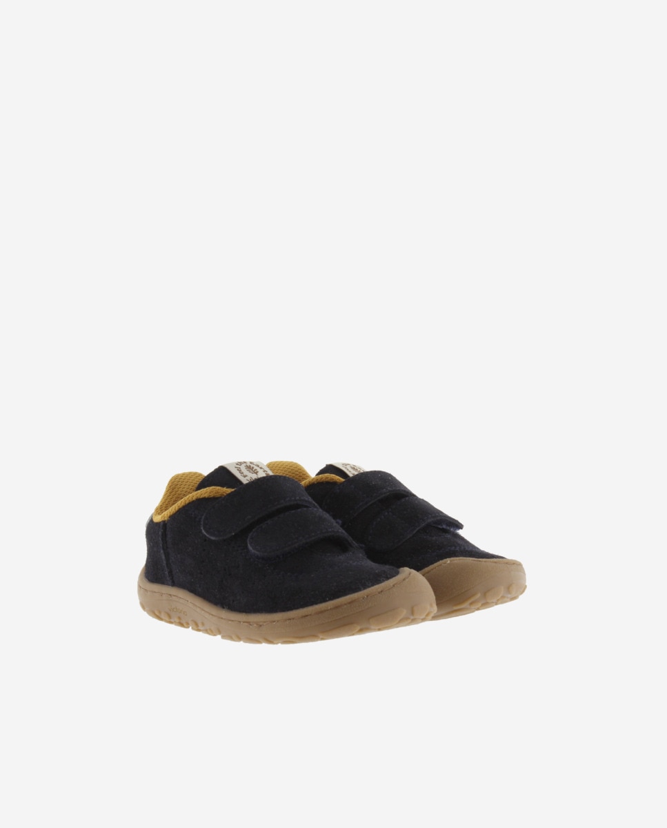 Sapatilhas Rasas Infantil Barefoot de Camurça com Velcro Duplo Azul-marinho-5