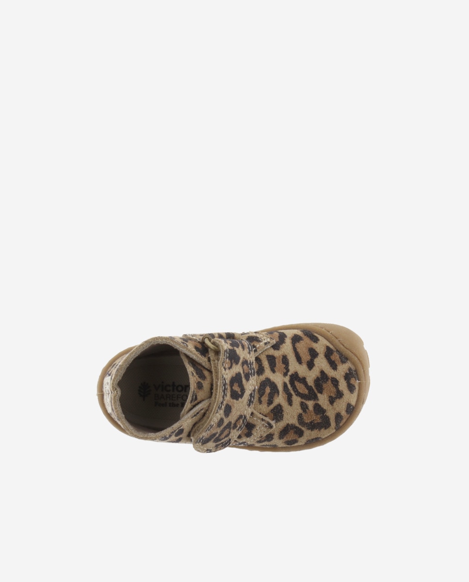 Botins Infantil de Camurça Barefoot Leopardo com Velcro Victoria Estampado-4