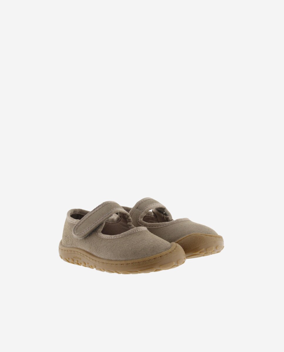 Merceditas Barefoot de Camurça com Debrum e Tira Adesiva Taupe-5