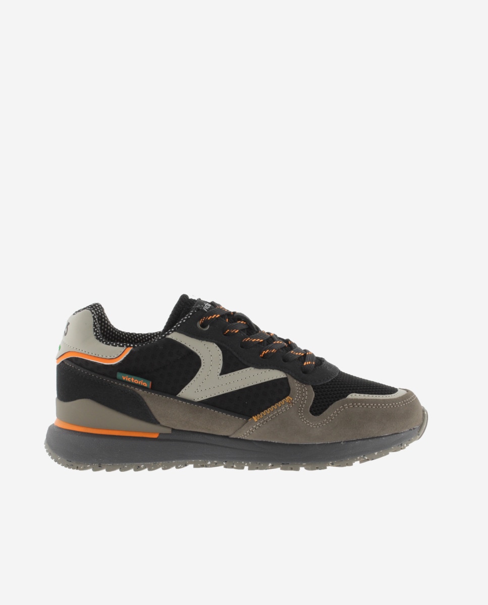 Sapatilhas Desportivas de Nylon com Peças Coloridas e Camurça Preto-1