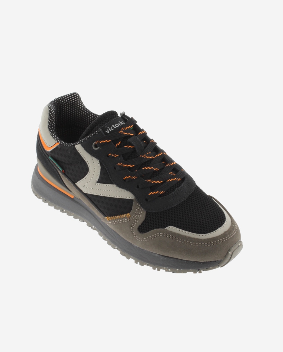 Sapatilhas Desportivas de Nylon com Peças Coloridas e Camurça Preto-2