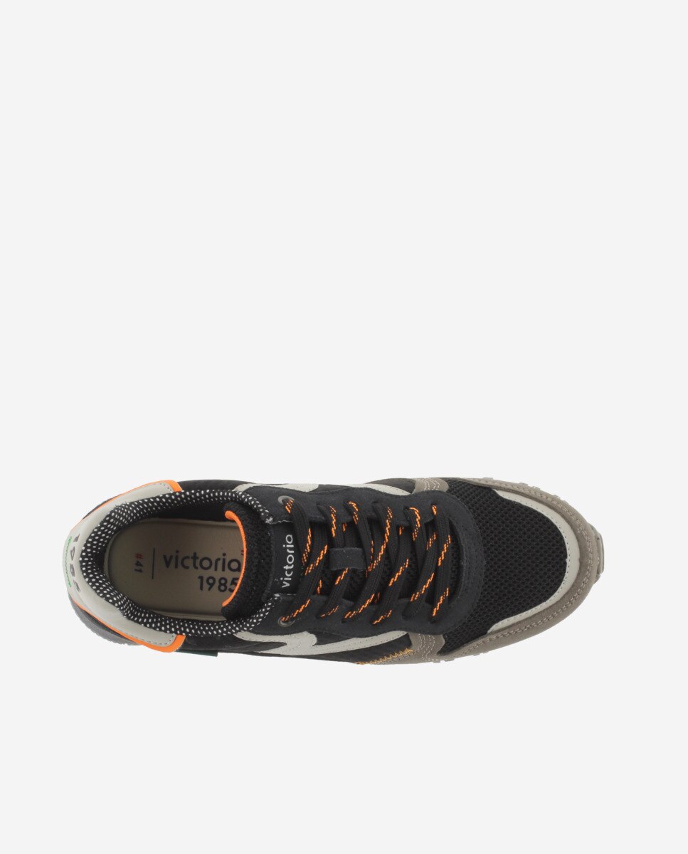 Sapatilhas Desportivas de Nylon com Peças Coloridas e Camurça Preto-4