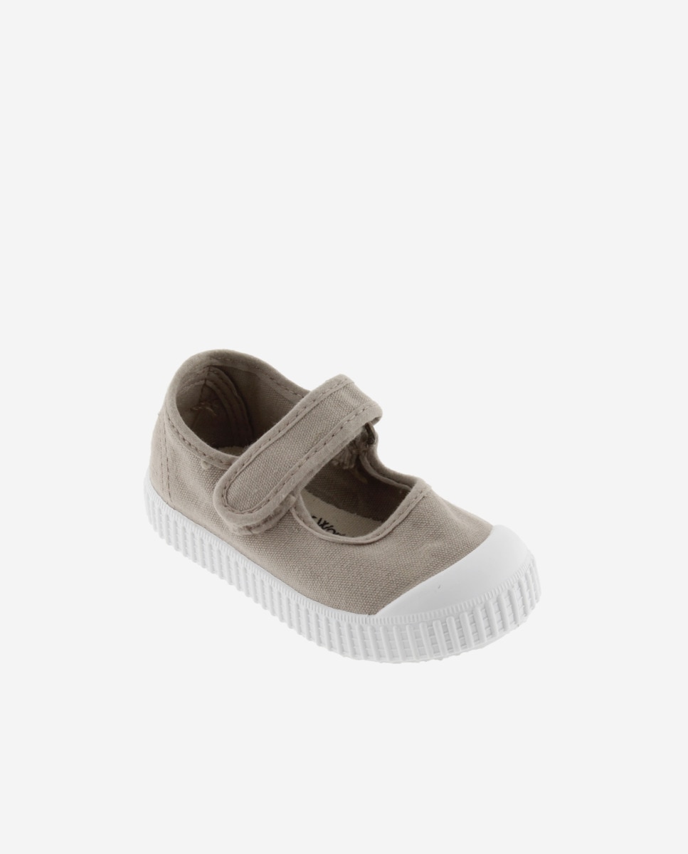 Sapatos de Presilha de Bebé com Fecho Aderente e em Lona Bege-2