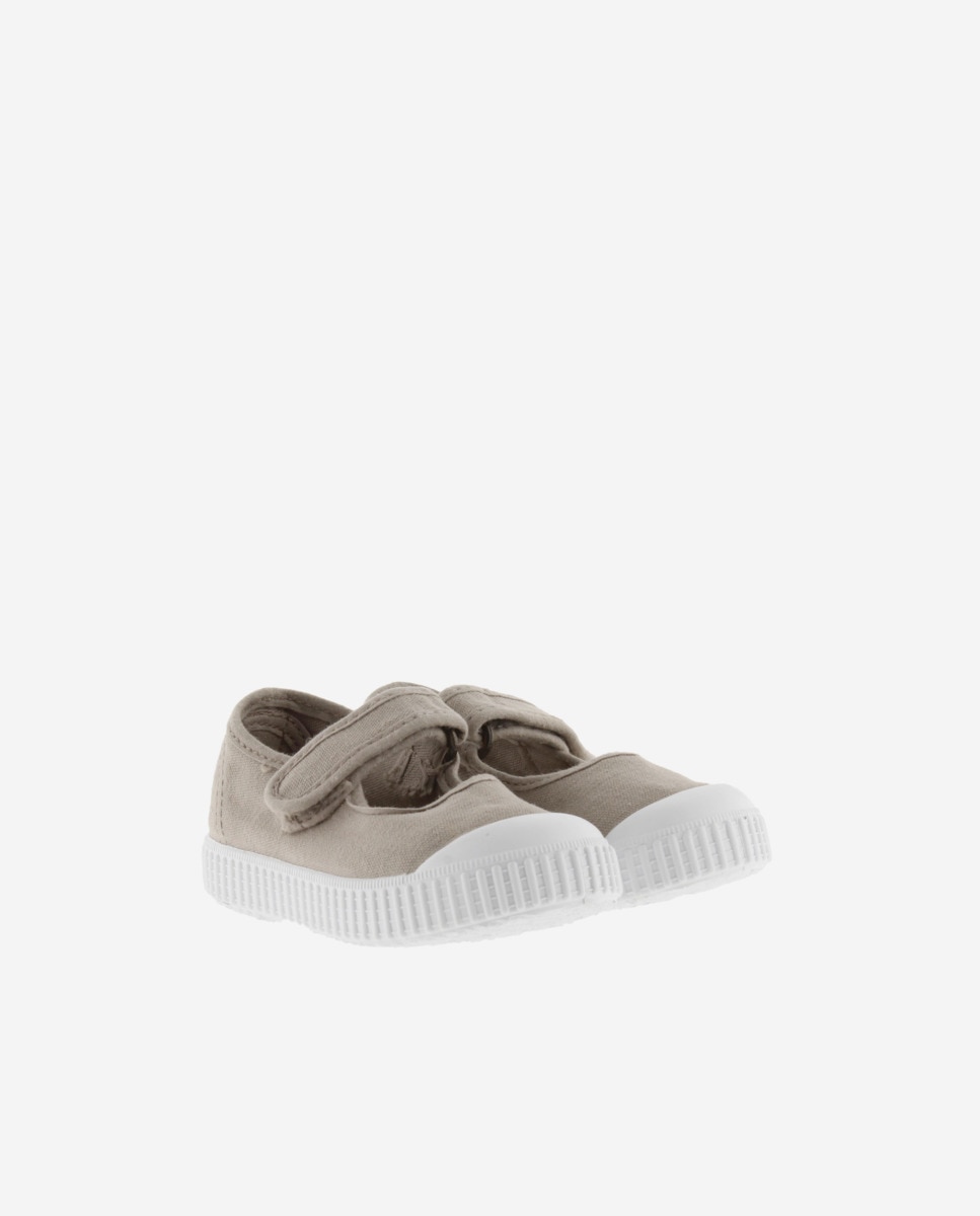 Sapatos de Presilha de Bebé com Fecho Aderente e em Lona Bege-5