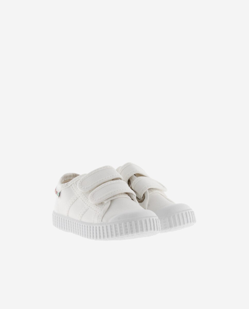 Sapatilhas Baixas de Criança com Fecho Elástico e em Lona Branco-5