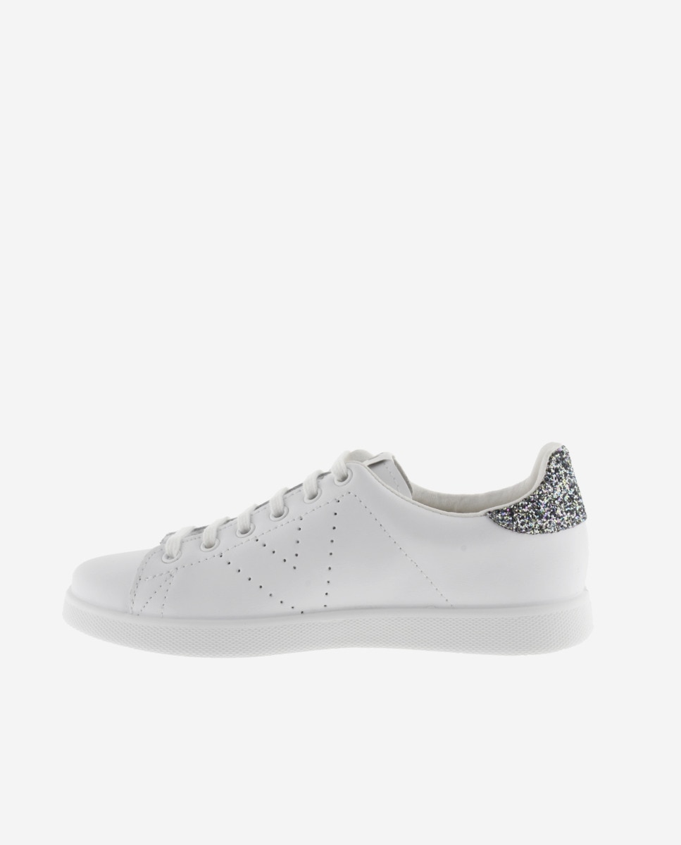 Sapatilhas Desportivas de Pele com Peça Posterior de Glitter e Logotipo Perfurado Antracite-3