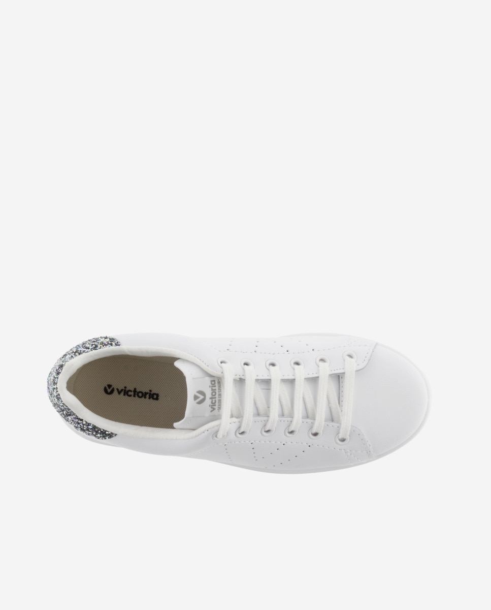 Sapatilhas Desportivas de Pele com Peça Posterior de Glitter e Logotipo Perfurado Antracite-4