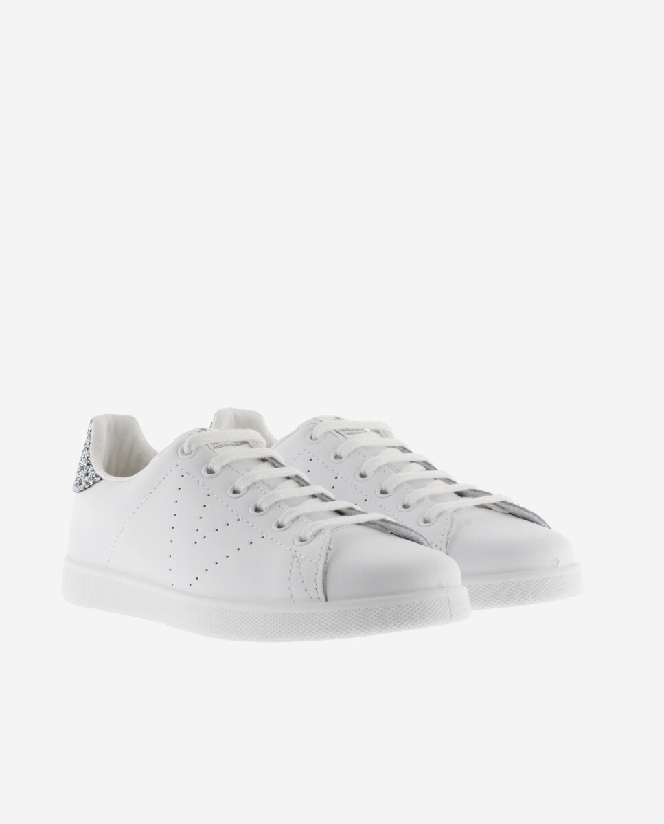 Sapatilhas Desportivas de Pele com Peça Posterior de Glitter e Logotipo Perfurado Antracite-5