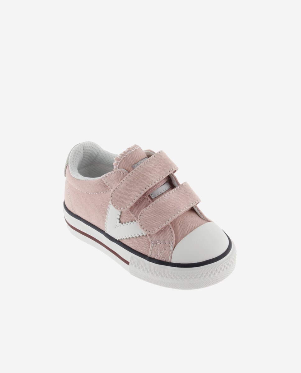 Sapatilhas de Lona Infantil com Logotipo em Contraste e Velcro Victoria Bege-2