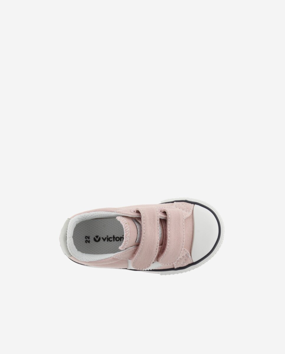 Sapatilhas de Lona Infantil com Logotipo em Contraste e Velcro Victoria Bege-4