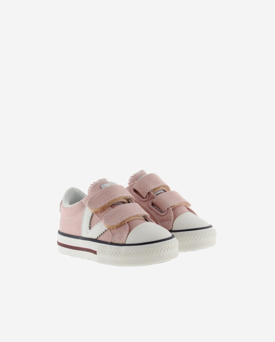 Sapatilhas de Lona Infantil com Logotipo em Contraste e Velcro Victoria Bege-5