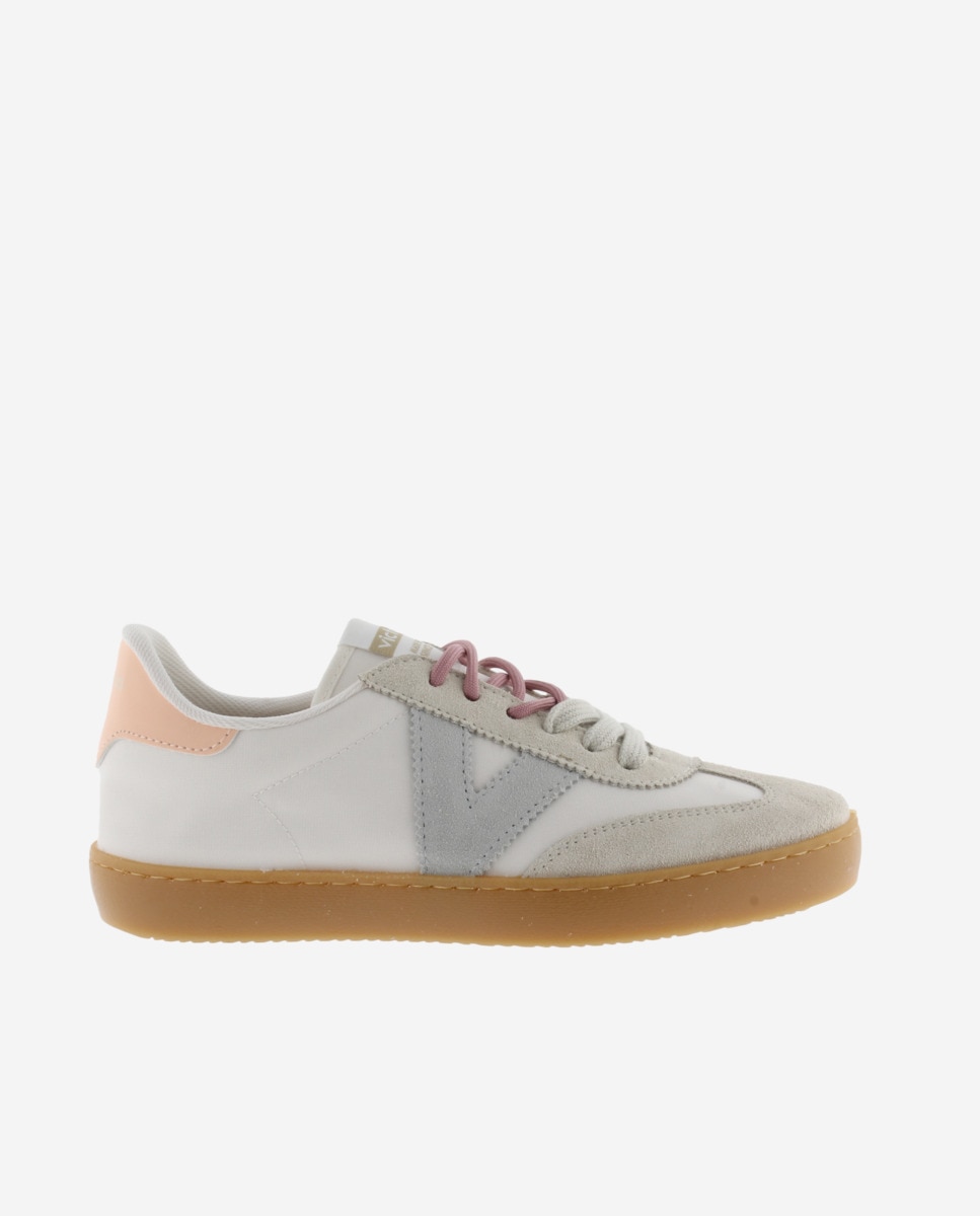 Sapatilhas Desportivas de Nylon com Peças de Croute e Atacadores Duplos Branco-1
