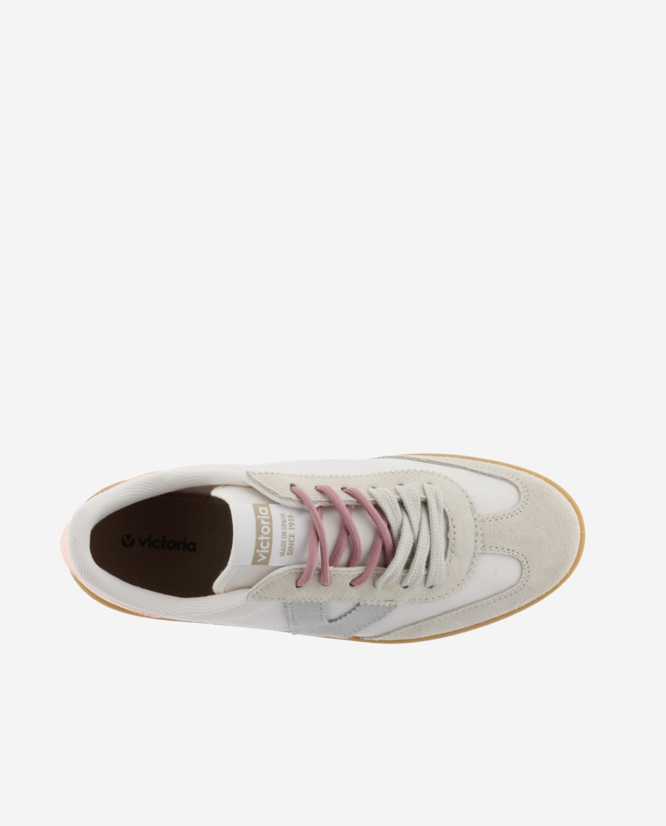 Sapatilhas Desportivas de Nylon com Peças de Croute e Atacadores Duplos Branco-4