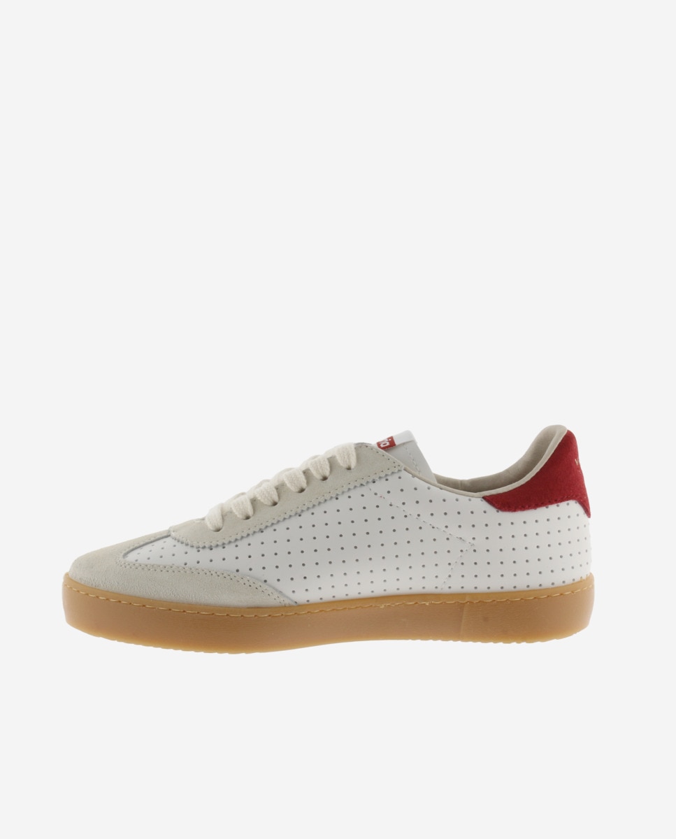 Desportivas Perfuradas com Peças Coloridas de Camurça e Sola Caramelo Branco / Vermelho-3