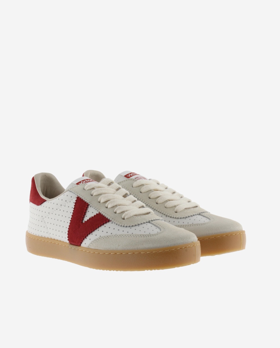 Desportivas Perfuradas com Peças Coloridas de Camurça e Sola Caramelo Branco / Vermelho-5