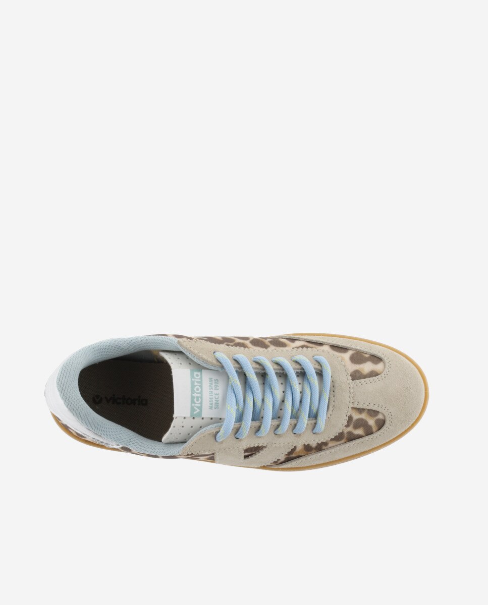 Sapatilhas Desportivas Animal Print com Peças de Camurça e Sola Caramelo Bege / Castanho-4