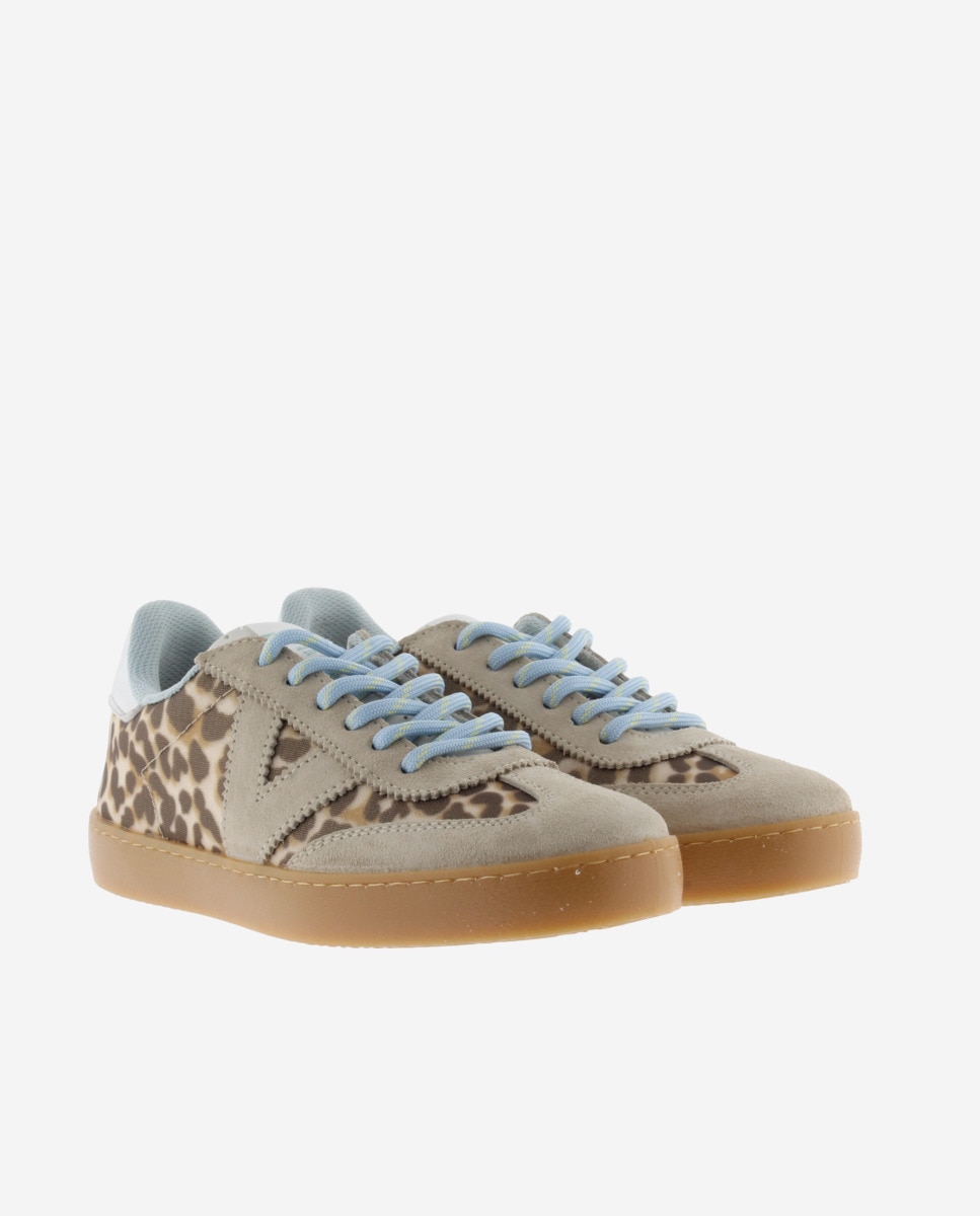 Sapatilhas Desportivas Animal Print com Peças de Camurça e Sola Caramelo Bege / Castanho-5